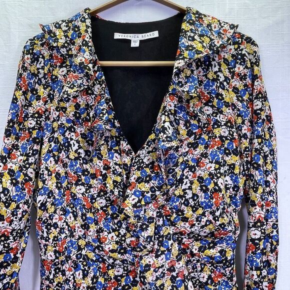 Veronica Beard Multicolor Minna Floral Ruffled Ruched Silk Mini Dress Size 2 - Picture 3 of 11
